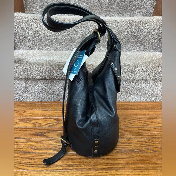 9 West Black Studded Leather Sling Bag - Picture 2 of 7